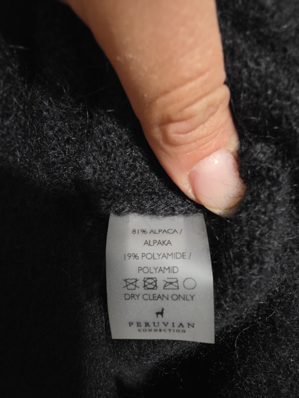 PERUVIAN CONNECTION Alpaca Tunic Sweater Womens XL Black Charcoal Lagenlook Cozy - Picture 8 of 8